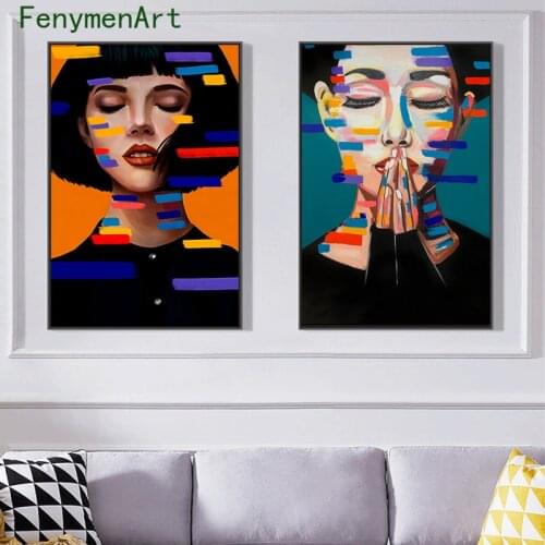 Abstract Girl Canvas Painting Graffiti Street Women Oil Painting Posters and Prints Pop Wall Art For Living Room Decor