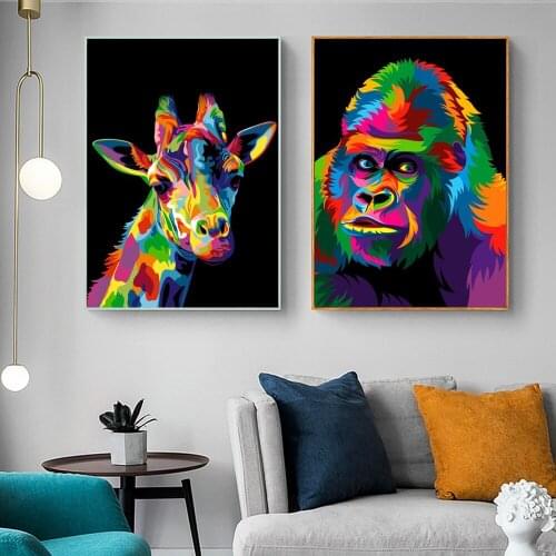 Watercolor Posters and Prints Abstract Animals Canvas Art Wall Paintings Lion, deer Monkey Pictures for Living Room Home Decor