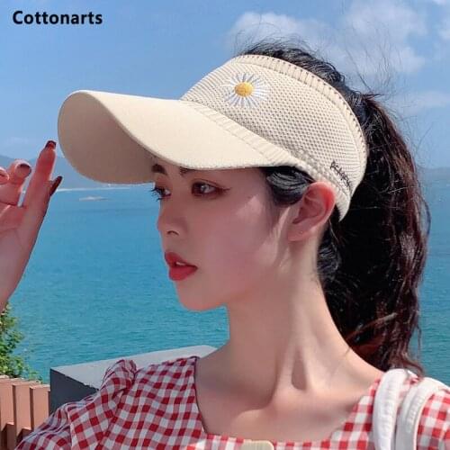 Hot Daisy Embroidery Cotton Empty Top Hat Cycling Visors Hat Fashion Women Breathable Sun Hat Sports Cap Baseball Hat Tennis Cap