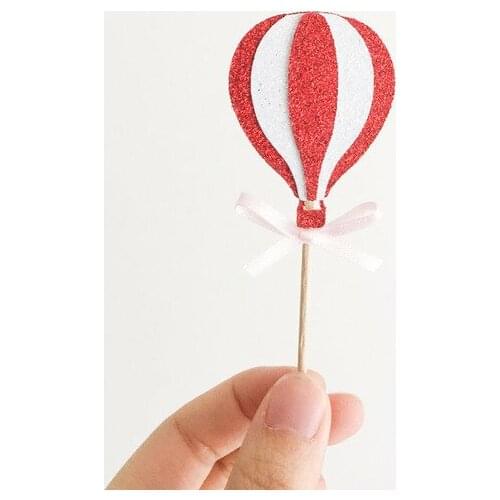 Glitter Hot Air Balloon Cupcake Toppers Food Picks rustic wedding baby bridal shower birthday cake topper decor