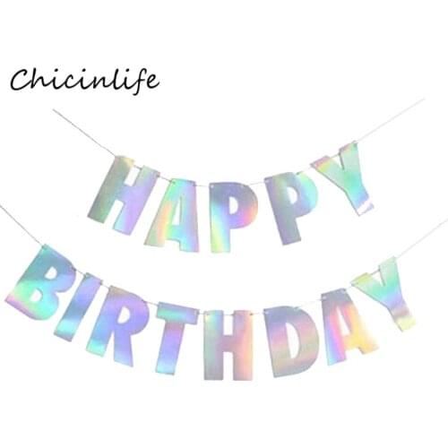 Chicinlife laser Iridescent Happy Birthday Banner adult Boy Girl Birthday Party Decoration Birthday Garland