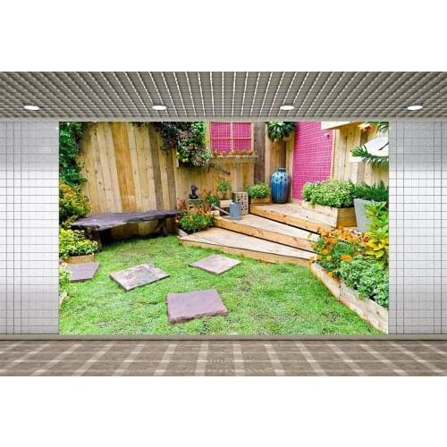 Lyavshi Wooden Wall Garden Flowers Grass Photo Background Custom Photography Backdrop for Portrait Children Baby Pets Photophone