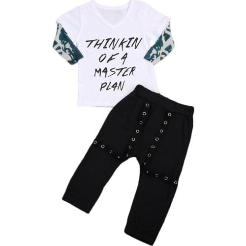 2PCS Newborn Baby Boy Clothes Long Sleeve V-neck Letter Print T-shirt Tops+Pant Trouser Fashion Kids Clothing Set 0-24M