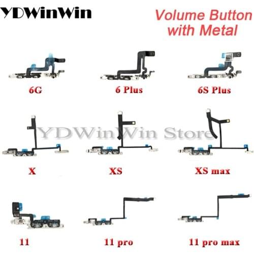 10pcs Volume Button Flex Cable For iPhone X XS 11 Pro Max 6 6s Plus Silent Switch with Metal Brackets Preinstalled Replacement
