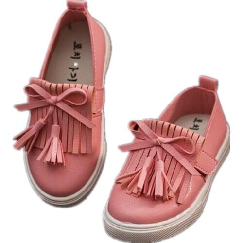 J Ghee 2020 Spring Girls Shoes PU Leather With Bowknot Fringes Children Fashion Sneakers Kids Slip-on Loafers EU 26-30 For Girls