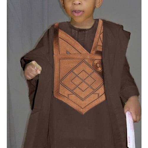 H&D Boys African Clothes Embroidery Dashiki Agbada Children Robe Shirt Pants 3 Pieces Set Long Sleeve Tops Kids Traditional Wear