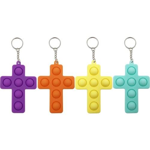 Cross Push Bubble Keychain Pendant Sensory Squeezing Toy Anti-stress Relaxing Fidget Toys Stress Relieve Autism Needs Adults Kid