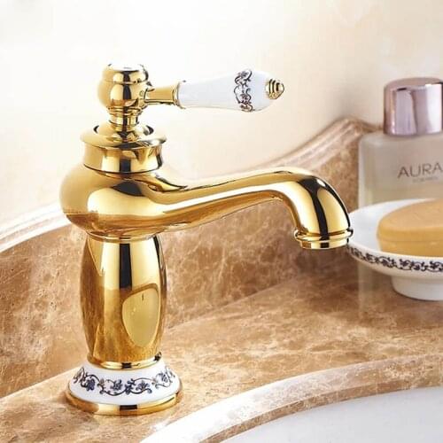 Basin Faucet Gold and white Waterfall Faucet Brass Bathroom Faucets Bath Sink Tap Hot and Cold Sink Taps