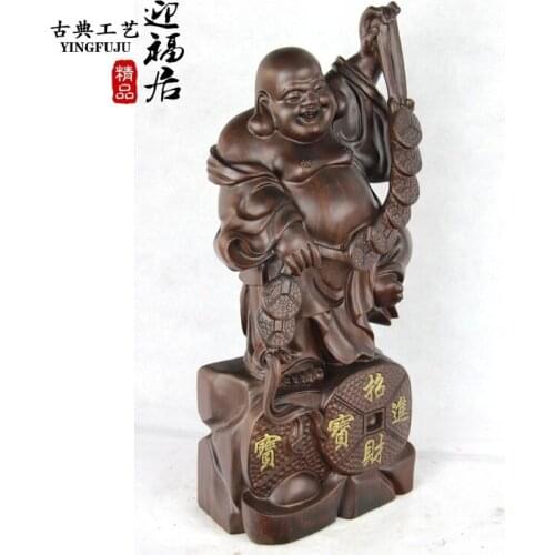 Maitreya Buddha carved mahogany wood ebony felicitous wish of making money in Arts and crafts boutique Wenwan Home Furnishing je