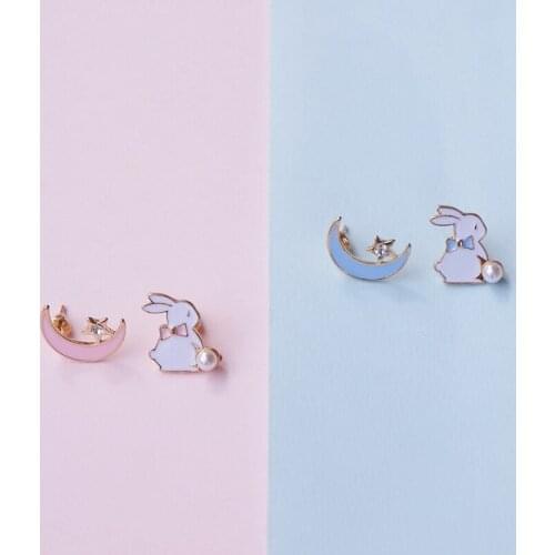 Cute Elegant Rabbit Moon Earring For Women Sweet Simple Student Girl Stud Ear Jewelry Accessories
