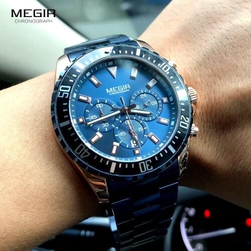 Blue Watches Men Luxury Stainless Steel Chronograph Watch Man Waterproof Luminous Quartz Wristwatch Часы мужские Reloj Montres
