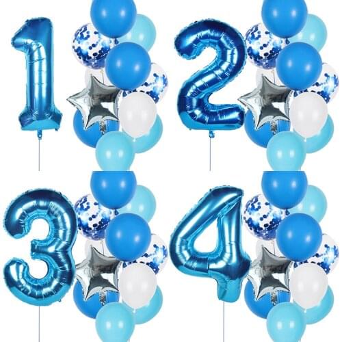 12pcs Blue Number Foil Balloon Set 1 2 3 4 5 6 7 8 9 10 Years Baby Boy Birthday Party Confetti Balloon Kids Gifts Globos Toy