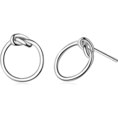 New Simple Wholesale Small Fashion 925 Sterling Silver Jewelry Tie Knotted Round Circle Women Personality Stud Earrings SE629