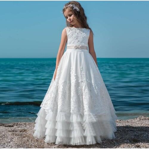 Newest Beaded Long Flower Girl Dresses 2020 Baby Girls Clothing Birthday Party Children First Communion Gowns Infant Girl Dress