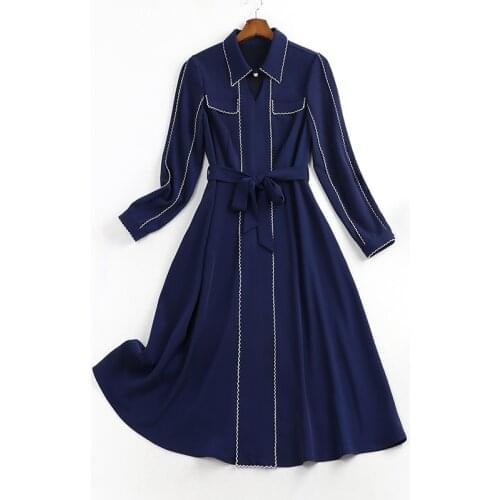 XL to 5XL New Arrival Casual Female Plus Size Long Sleeve Grace A Line Royal Blue Dress Woman 2021 Summer