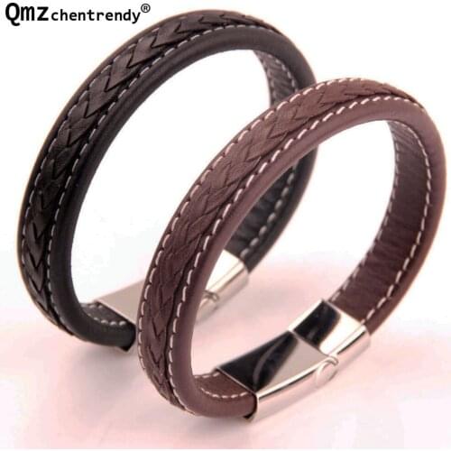 New Brand Vintage Men Bracelets & Bangles Punk Handmade Wide Cuff woven Leather Bracelet Woven Wristband Bangles For Men Jewelry
