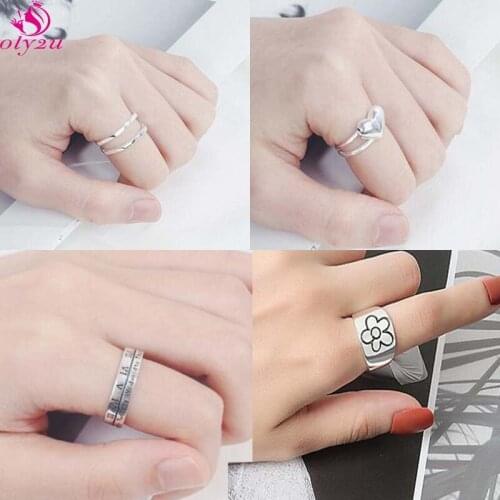 New Fashion Heart Shaped Engagement Wedding Ring Design Female Hot Selling Elegant Ring Gold Letter Flower Jewelry Gothic Punk