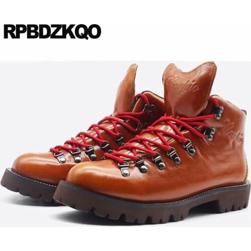 Shoes booties plus size army military waterproof 2018 short luxury lace up brown combat genuine leather big men full grain boots