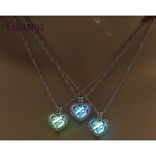 Best MOM Luminous Necklace Heart Shape Pendant Choker Glowing Necklace Women Silver Color Chain Gift For Mom Jewelry N1223