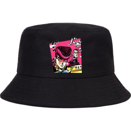 Bob JoJo Bizarre Adventure Anime JOJOs Bucket Hats Summer Panama Women Fisherman Hat Cotton Black Caps Hip Hop Beach Cap
