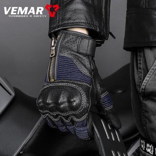 Motorcycle gloves perforated touch screen knight breathable fall-proof mens leather motorcycle riding gloves
