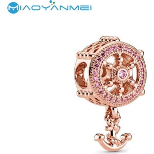 Fit Original Pandora Bracelet 2020 Autumn New 925 Sterling Silver Rose gold anchor and rudder Charm Women DIY Fashion Pendant