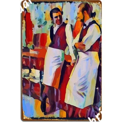 Restaurant Scene With Waiters Metal Sign Club Bar Plaques Cinema Kitchen Customize Tin Sign Poster