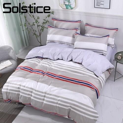 Solstice Home Textile Twin Queen King Bedding Set Simple Stripe Gray Adult Boy Teen Girl Bed Linens Duvet Cover Pillowcase Sheet