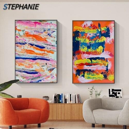 Modern Colorful Red Blue Yellow Abstract Canvas Painting Minimalist Wall Art Picture Poster Print for Living Room Home Decor