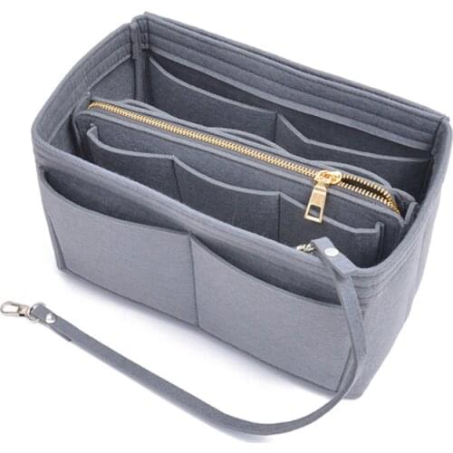 Purse Organizer Insert Felt Bag with Zipper Handbag Tote Shaper Multi Pockets Portable Large Storage Bags