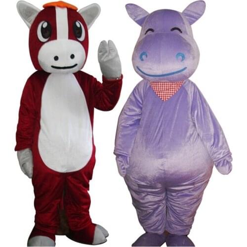 Unisex Plush Horse Mascot Costume Adult Cosplay Suit Hippo Mascot Costume Animal Mascotte Fancy Dress for Halloween Christmas