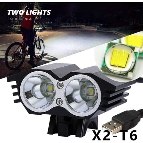 Bicycle Flashlight For Bike Light Front 2 LED T6 USB Cycling Headlight Aluminum Alloy MTB Torch Waterproof Bycycle Flash Lamp