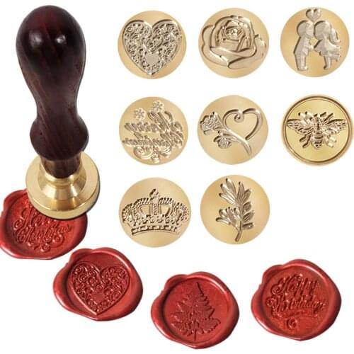 High quality Antique Happy birthday Icon Stamp Metal Sealing Wood Handle Wedding Invitations Wax Seal Stamp Craft Wax Seal Stamp
