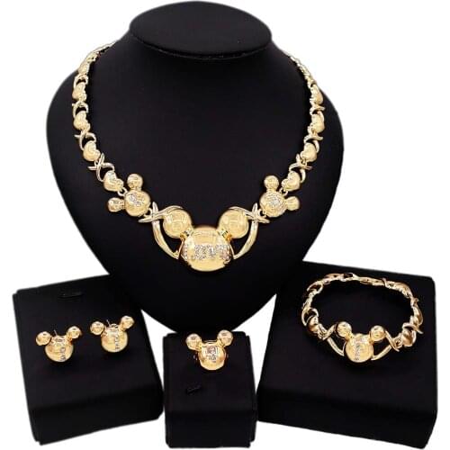 Yulaili Newest Cute Animal Shape Necklace Stud Earrings Bracelet Ring Bridal Party Jewelry Sets Gold/Silver Color Wholesale