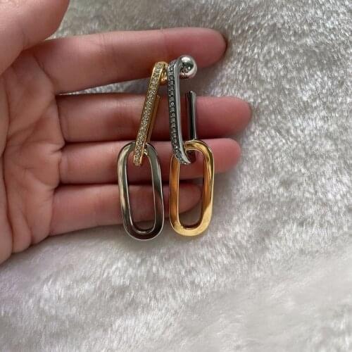 A multi-wearing gold and silver color matching side detachable chain earrings feminine long earrings earrings