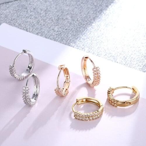 Brand Fashion Gold color Round Small Hoop Earrings For Women Cubic Zircon Stone Earrings Wedding brides Jewelry Circle Earrings