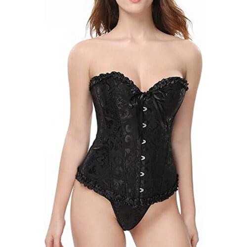 Women Shapewear Plus Size Fashion Black Waist Trainer Corset Top Vintage Satin Trimming Sexy Lace-up Shapewear Slim-fit Bustiers