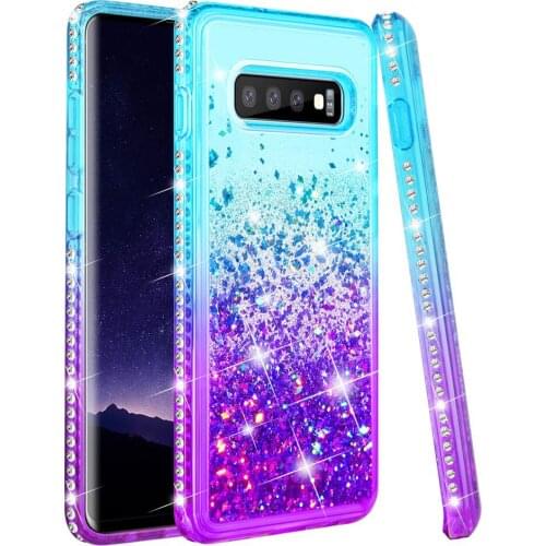 For Samsung Galaxy S9+ Plus S10 plus S10e Lite Note 9 Quicksand Liquid Case Bling Sequin Glitter Diamond Hard Clear Back Cover