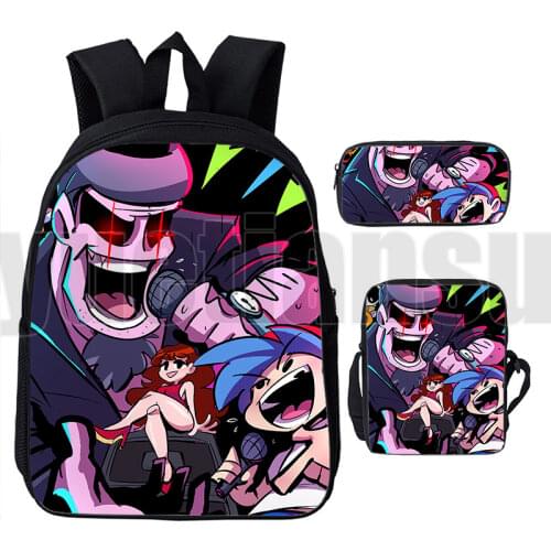 3D Hot Video Game Friday Night Funkin Backpack Boys Girls Anime Bookbag Gifts 3Pcs Set School Bag Kids Pencil Case Shoulder Bag