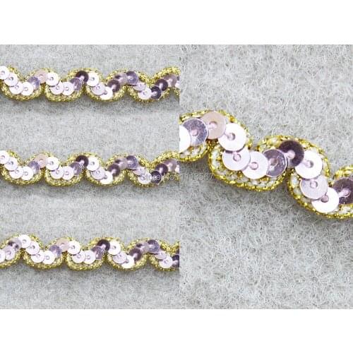 40yard Craft 1cm 1 row Violet Sequin Trim S shape Braided Decorated Lace Ribbon Trim For Wedding Dress Clothes Bag Trim t377