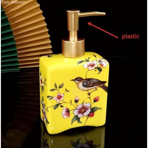 400ml Flower Print Ceramic Lotion Bottle Portable Soap Dispenser Shampoo Bottle Hand Sanitizer Jar Bathroom Accessories Supplies