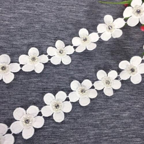 5M/lot handmade beaded white flowers lace wedding deoration french lace fabric home decoration accessories