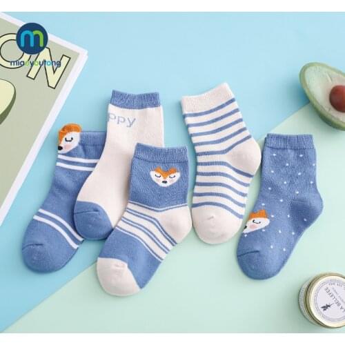 5 pairs/lot Quality Fox Animal Cartoon Thick Cotton Knit Baby Socks Childrens Socks For Girls Kids Socks For Boys Miaoyoutong