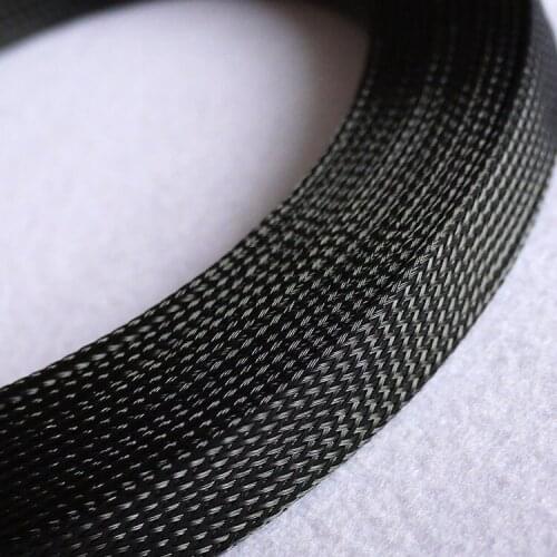 50mm Black Braided PET Expandable Sleeving New High Quality Tight High Density Insulated Cable Protection Expandable Line Sheath