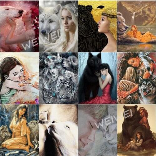 5D Diy Diamond Painting Wolf Tiger Bear Animal Woman Cross Stitch Diamond Embroidery Mosaic Bedroom Home Decor Art Kids Gift