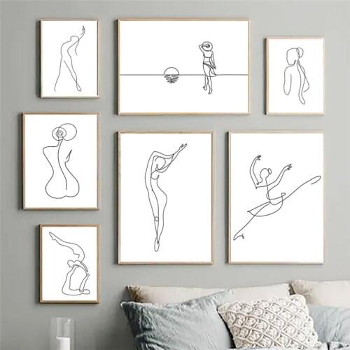 Abstract Minimalist Line Artwork Figure Canvas Painting Wall Art Picture Modern Art Poster and Print Home Decor Dormitory Design