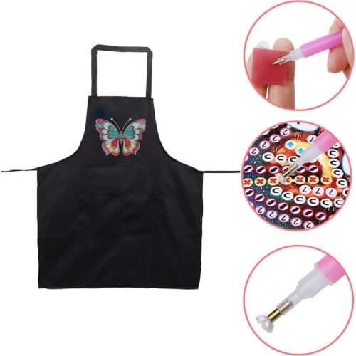 DIY Diamond Drill Mosaic Cartoon Apron Rhinestone Mosaic Craft for Waiter Cafe Kitchen Home Cooking Baking Bib