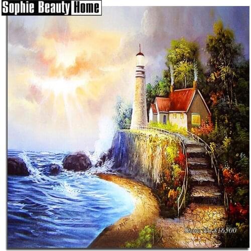 Diy 5D Diamond Painting Cross Stitch Road House By Sea Diamond Embroidery Scenic Pattern Full Drill Mosaic Home Decor Art 188129