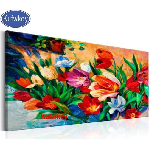 Full square Round drill Diamond embroidery Red Flower tulip Home decoration 5D DIY diamond Painting Cross Stitch Mosaic Diamond