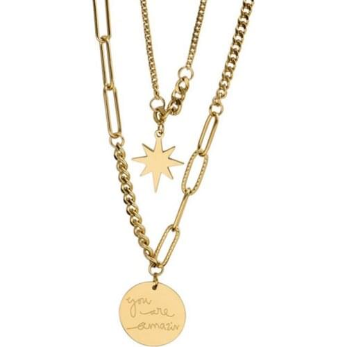 316L Stainless Steel Fashion Fine Jewelry Hip Hop Street The Brightes Star Charms Chain Choker Necklaces Pendants For Women Men